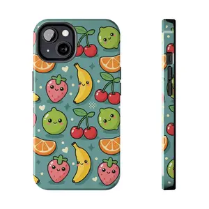 Cute Kawaii Fruit Tough Phone Case — Cute Strawberry, Banana, Cherry & Orange Pattern