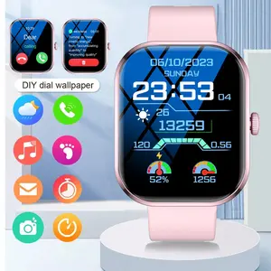Touchscreen smartwatch, unisex, multiple sports modes, weather, music control, timer, alarm, minimalist design, high-definition screen, various app notifications, compatible with Android and iPhone, Smartwatch with calls