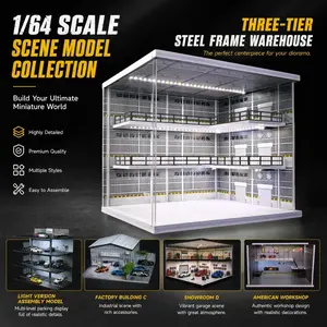 Light-Up 3-Story Parking Lot Diorama Car Garage Model LED Lighting for 1:64 Diecast Cars | Multi-Level Display Case | Model Car Enthusiast's Miniature Building Scene Collection Set Gift