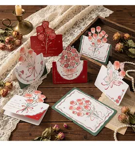2026 Premium Floral 3D Rose Greeting Cards, Fresh Flower Cards (24pcs, 4 cards per design)Simple and romantic / Suitable for anniversary celebrations, holiday party invitations / Suitable for any holiday party，Mother's Day/Teacher's Day Gift Card