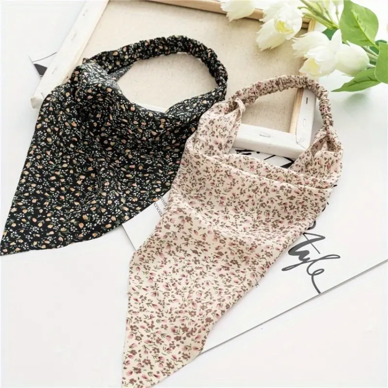 2pcs Boho Floral Headband - Chiffon Elastic Triangular Hair Scarf for Women and Girls - Stylish Hair Accessory for Any Occasion Floral Headscarf