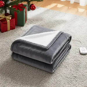 Heated Blanket, Heating Electric Blanket with 10 Heat Levels and Auto-Off, Washable Dual-Sided Flannel & Sherpa Fabric Electric Throw Blanket Warmer for Office Home Use