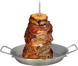 BBQ Vertical Skewer Pan Gyro Spit Shawarma Stand for oven, Al Pastor Skewer for Grill, El Pastor Hack for Tacos Al Pastor Chicken, Brazilian, Stainless Steel, with 8",10" stick
