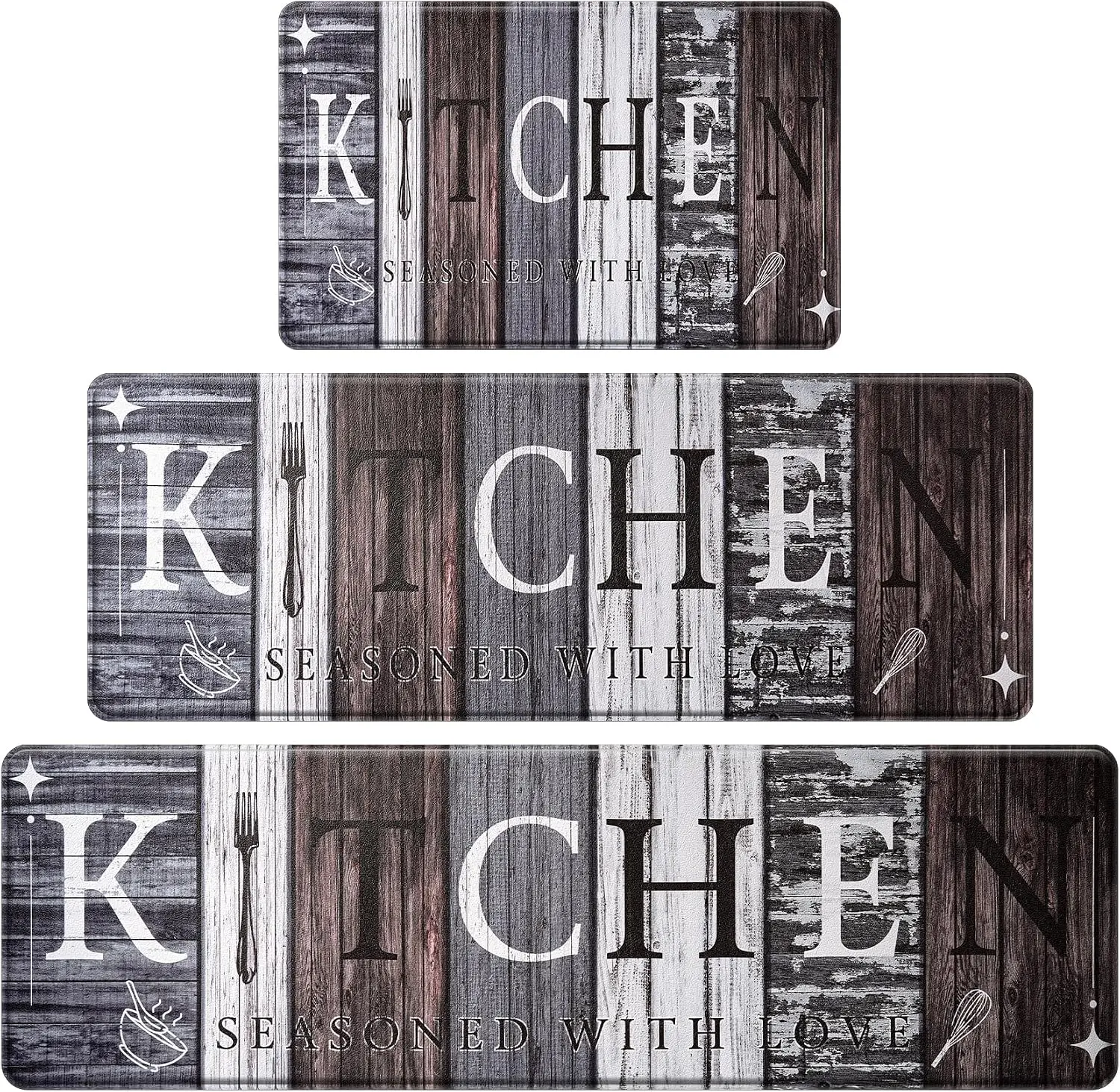 Farmhouse Kitchen Rugs Sets of 3, Diatomaceous material Wooden Board Theme Kitchen Mats for Floor |  Non-Slip Anti-Fatigue Waterproof Decor Runner Rug, Thick Soft Comfort Standing Mat for Sink Laundry Bedroom Bathroom