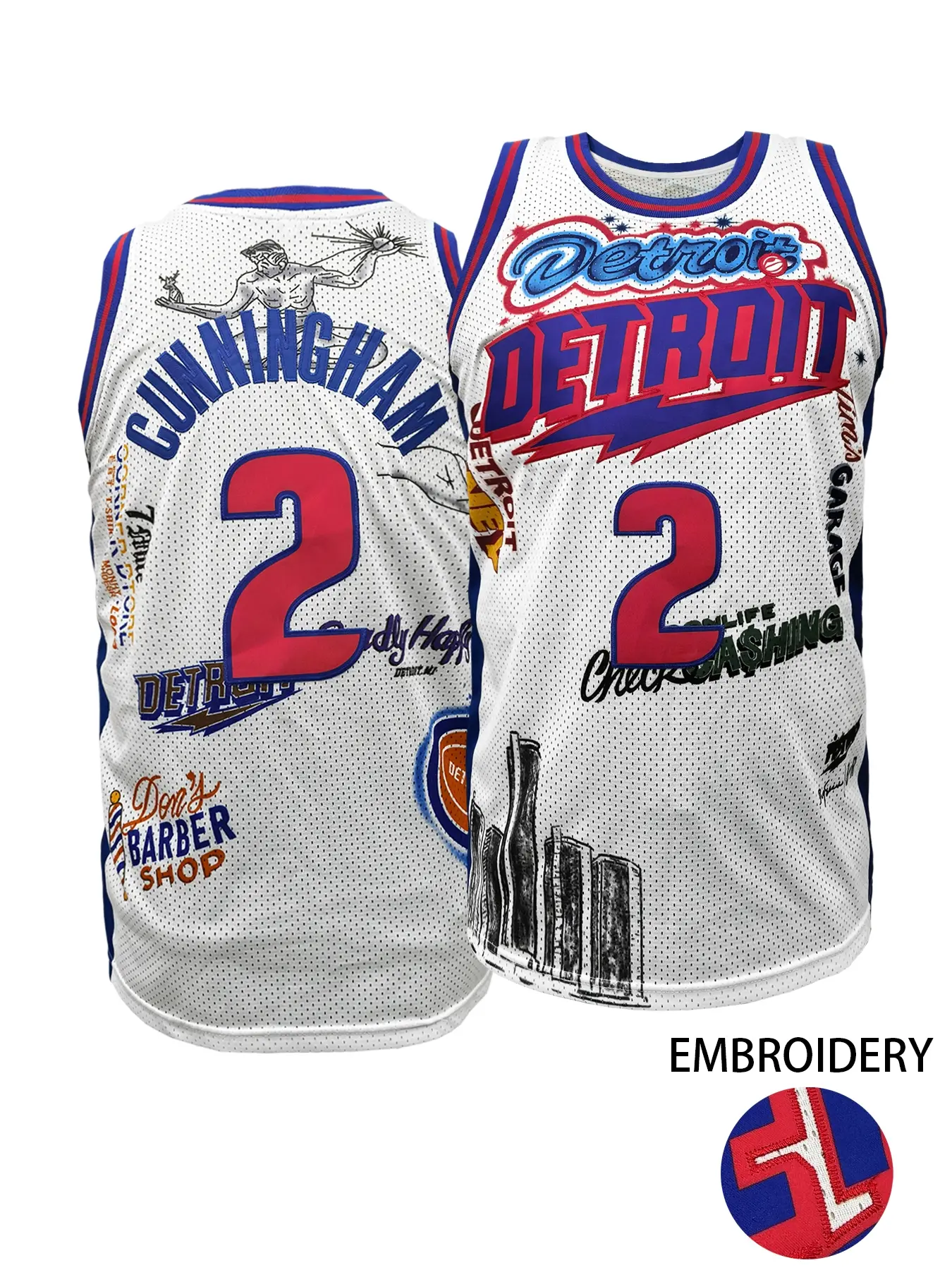 Detroit #2 White Graffiti Fan Basketball Tank Top, Embroidered V-Neck Pullover Jersey, Comfortable Breathable, Unisex for Outdoor Sports, Games & Daily Casual Wear, All Seasons, Athletic Top, Workout Tops, Sports Apparel, Sports Clothing