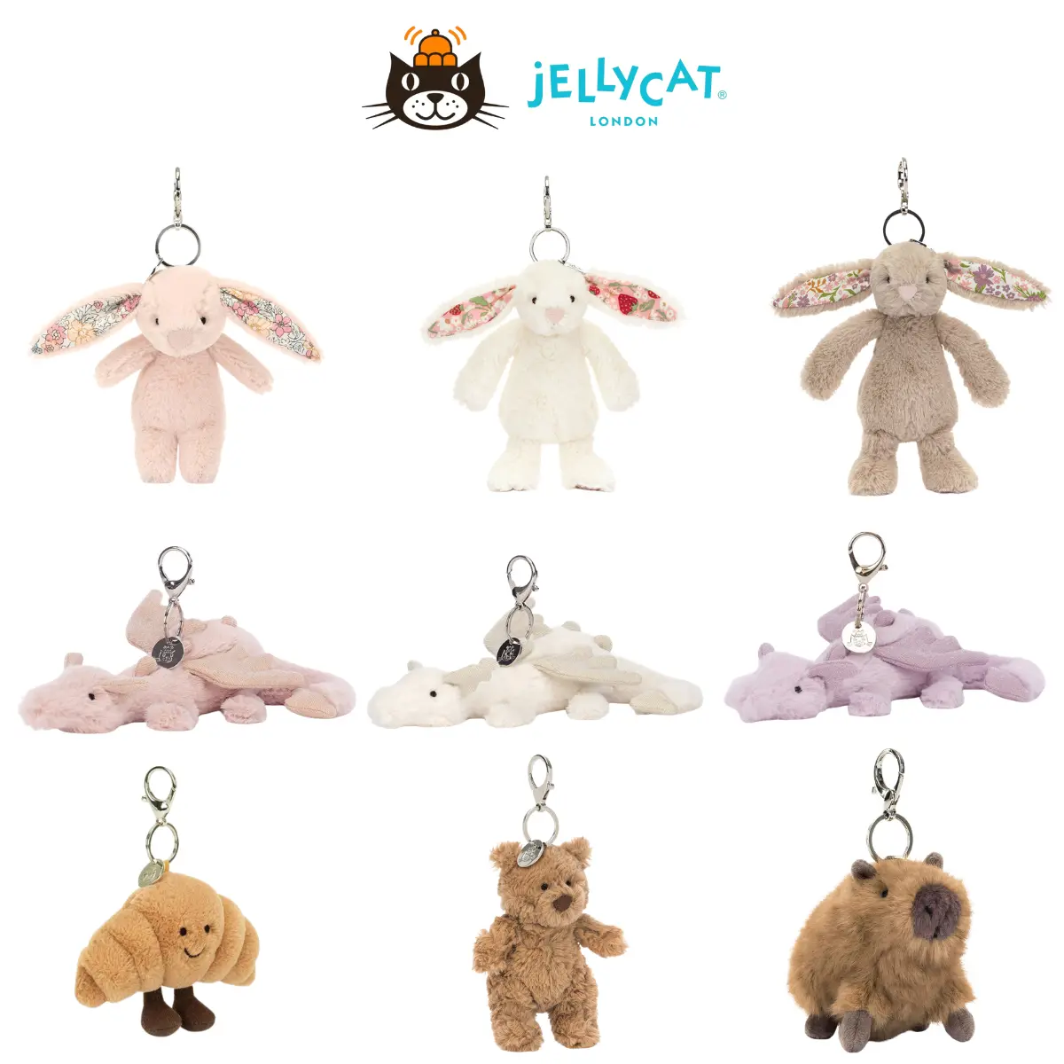 Original Style JellyCat Plush Keychain Collection 2026 Soft Animal Bag Charm Cute Backpack Accessory Kawaii Key Ring Gift for Girls Boys Plush Lovers