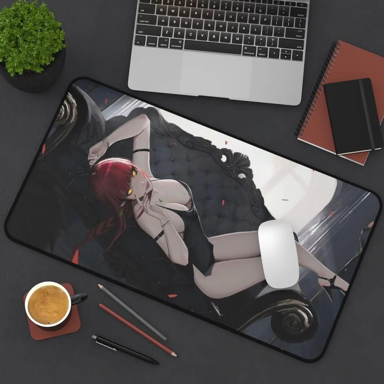 Red Haired Anime Woman Desk Mat, Cozy Lofi Girl Neoprene Mouse Pad Mert Çinar