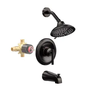 WOWOW Oil Rubbed Bronze Shower Tub Faucet Set - Single Handle Wall Mount Bathroom Trim Kit with 6-Inch Rainfall Shower Head, Tub Spout, and Included Valve