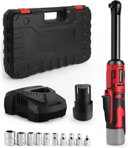 3/8" Extended Cordless Electric Ratchet Wrench, 60N.m(44.2 Ft-lbs) 12V  Ratchet Wrench Kit, Variable Speed Trigger, 10 Sockets & 2.0Ah Li-Ion