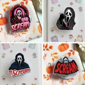 Horror Ghost Face Phone Grip Stand, Scary Mask Pink Drip Design Anti-Slip Finger Holder, Expandable Kickstand for iPhone Android Smartphones