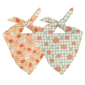 PRE-ORDER: Plaid Ghost & Pumpkins Dog Bandana