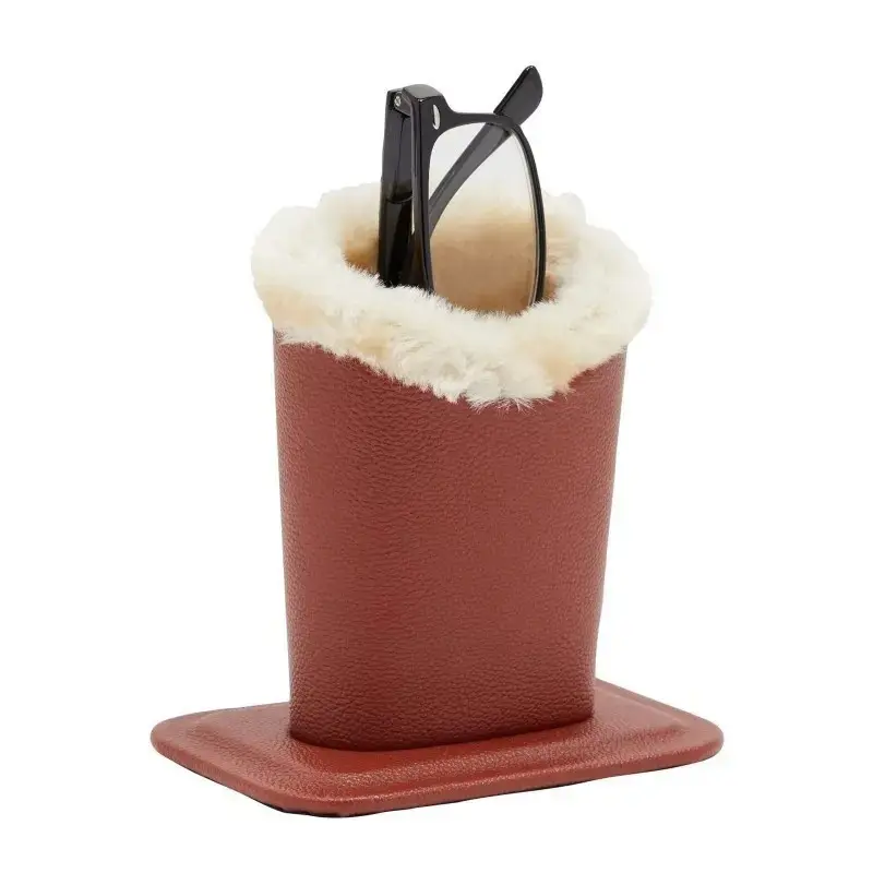 Vegan Leather Floral Glasses Holder Stand - Portable Holder Bag Organizer with Fixed Base, Soft Fur Liner for Eyeglasses, Sunglasses, Long-Lasting Protection, Keeps Items Securely in Place, Holder Bag Organizers