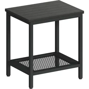 Outdoor Side Table with Storage, 2-Tier Patio End Tables Weather Resistant, Black Outdoor Accent Table,Small Side Table for Pool, Deck, Garden