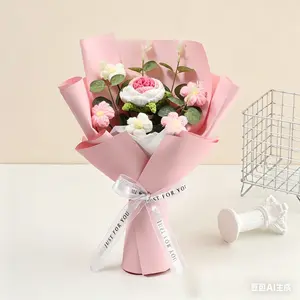 Handmade Crochet Flower Bouquet, 1-Count Artificial Knitted Yarn Flower Bouquet for Birthday Gifts, Home Decor and Party Decor, Fruit Decorative Bouquet, Crochet Flowers Bouquet