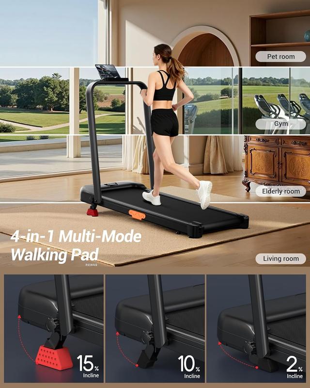 UMAY Treadmill with 15% Incline, 4-In-1 Portable Foldable Under Desk Treadmills for Home and Office, 2.5 HP Quiet Walking Pad with 300 LBS Capacity