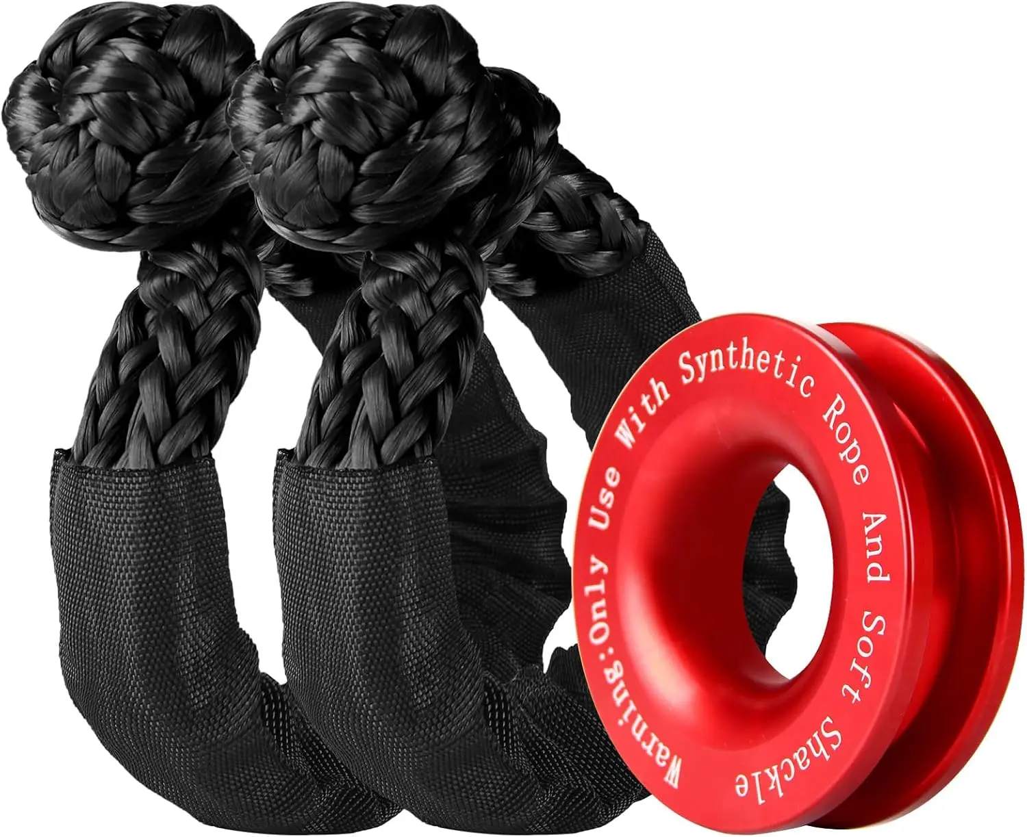 Synthetic Soft Shackle & Winch  Ring Kit, 1/2'' x 22''  Soft Shackle(56,000Lbs Breaking Strength), Snatch  Ring for ATV UTV Off-Road  (Shackles+ Red Ring)