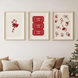 Candy cane 3 piece wall art,Trendy Christmas art,Festive home decor,Vintage Christmas wall art,Merry Christmas,Christmas printable,Santa Trendy Retro Posters Room Decor