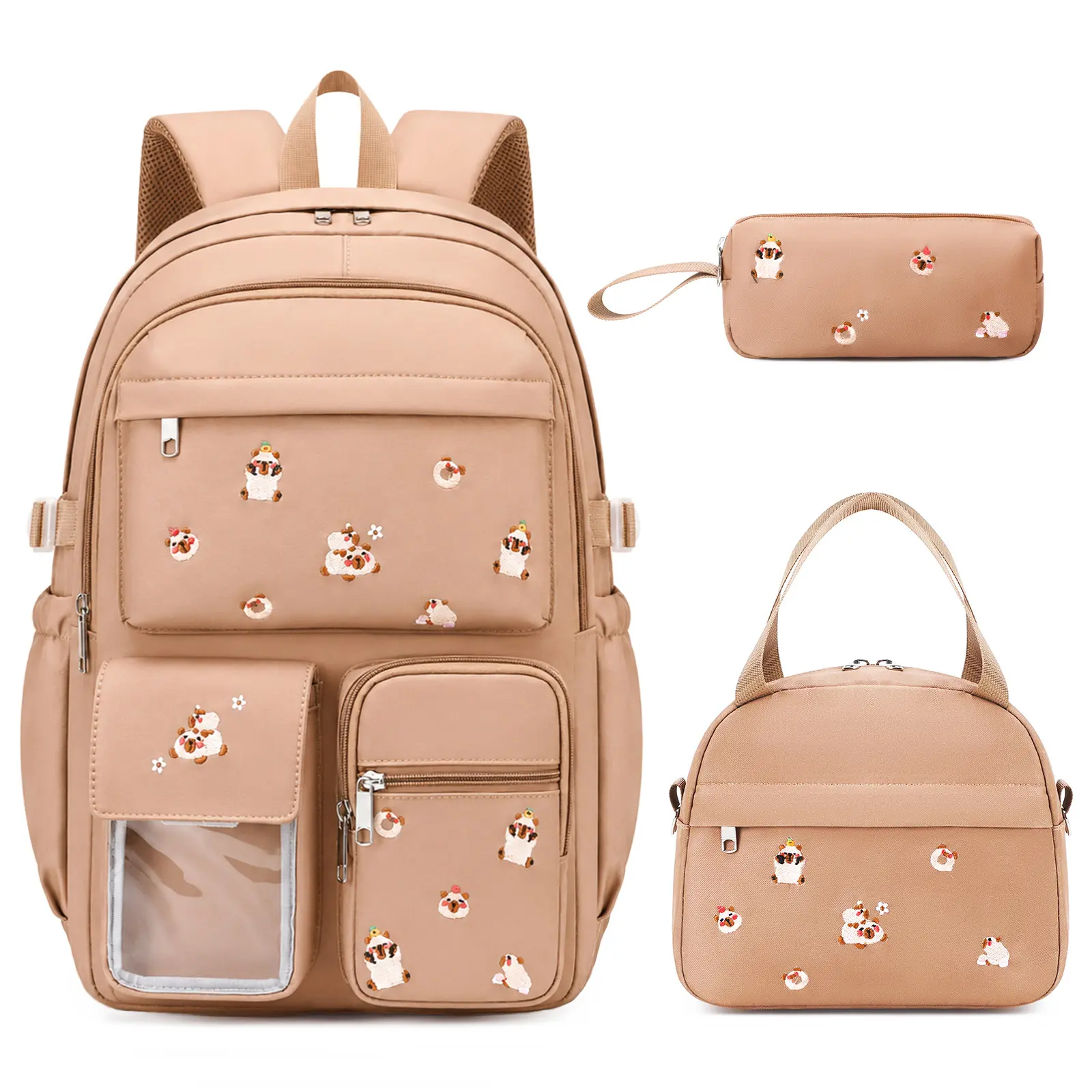 SIMILOVE Girls Backpack - 3PCS Embroidered Backpack Set for Girls with Lunch Bag and Pencil Case, Cute School Bookbag for Elementary Middle High School Students, Back to School Supplies