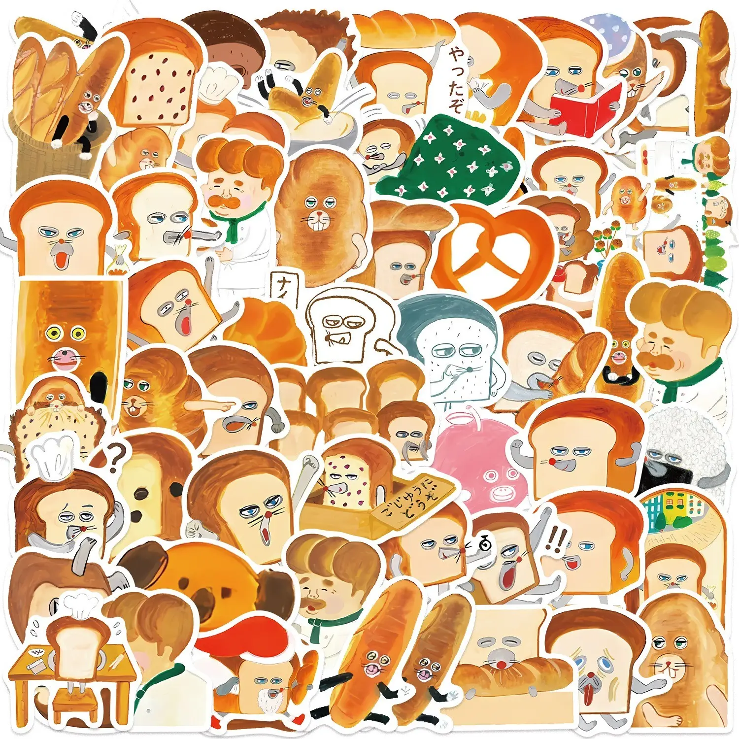 60 Cartoon Bread Thief Graffiti Stickers, Decorative iPad Luggage Notebook DIY Waterproof Decals, Flat Style, No Ca Prop 65 Re