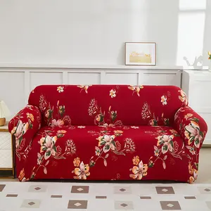 Red Four-Season Printed Sofa Cover - Full Coverage Stretch Non-Slip Universal for 1/3 Seater