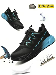 Women's steel-toe sports non-slip work shoes, made of breathable mesh material, with a rotary knob lace system, featuring anti-smashing, anti-piercing, shock-absorbing and wear-resistant properties. Footwear, Closed Girl Safety Boots Cover nurse