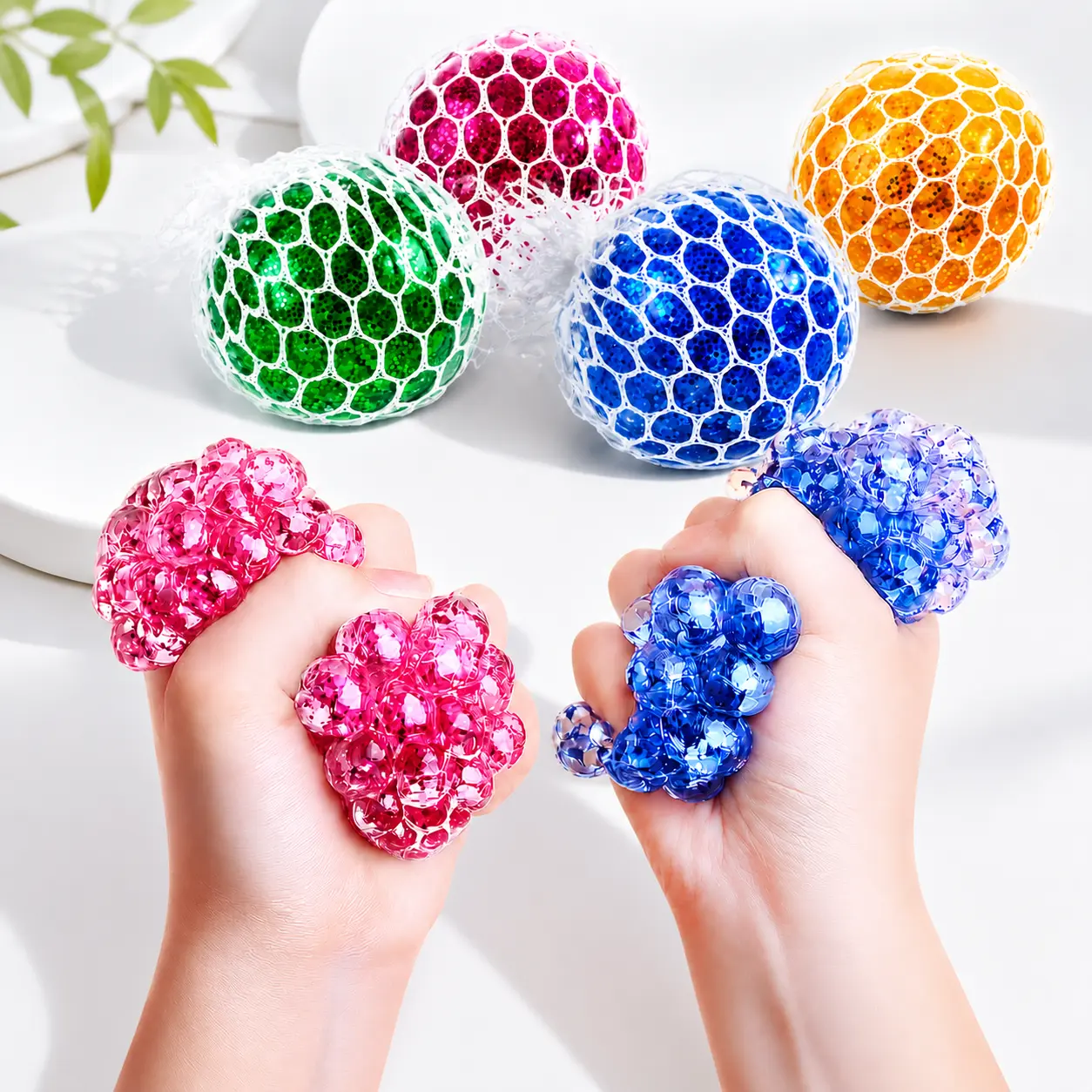 Glitter Mesh Squishy Stress Ball - Tactile Fidget Toy for 3+ Years Neurodivergent Kids, Squishy Stress Relief Toys with Tactile Benefits for ADHD Parenting Support, Calm Corner Tool for Adults, Versatile And Fun