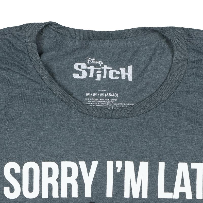 Lilo & Stitch Mens' Sorry I'm Late Graphic Print Adult Short Sleeve T-Shirt