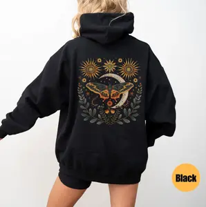 Luna Moth Hoodie, Luna Moth Clothing, Moon Phases, Mystic Moon and Moth Hoody, Celestial Hoodie, Moth Goblincore Hoodie, Graphic Unisex Hoodie, Gift For Her, Top Womenswear