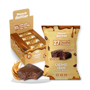 Munch Better High Protein Caramel Craze Brownies (8 Pack) - 27g Protein & 15g Collagen - Gluten-Free & No GMOs - US Made
