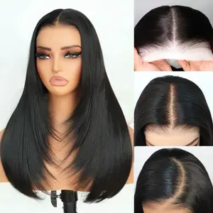 Ua Hair Glueless Synthetic layered cut 9x7 Lace Front Wig Wear And Go Pre Plucked Pre Cut Straight Wig Vivid Self Growing Clean Hairline with Tiny Knots Heat Resistant Premium Fiber