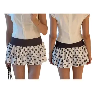 Women's Mini Ruffle Skirt Casual A Line Stylish Dot Print Low Rise Short Tiered Skirt