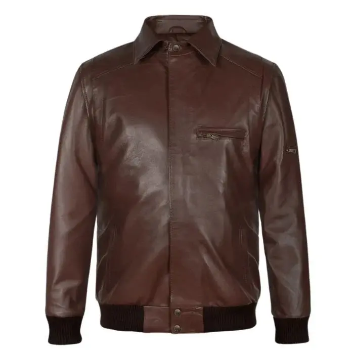 Men's Vortex Brown Leather Bomber Jacket