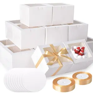 30pcs 6x6x5 inch Mini Cake Boxes with Cake Boards (15 Boxes & 15 Boards), 6 inch Small Cake Boxes with Lids，Cajas de mini pastel Bakery Boxes with Window for Christmas Thanksgiving