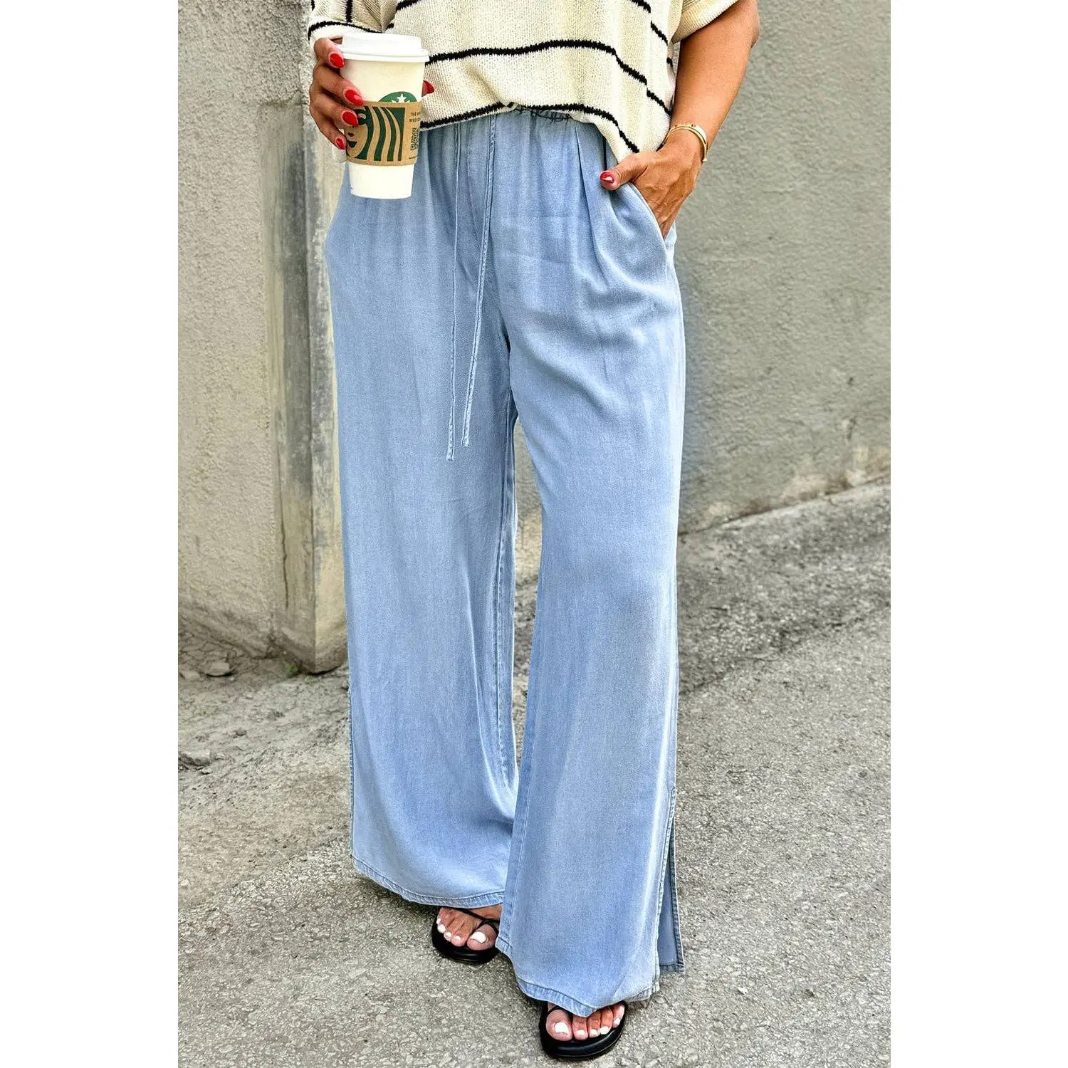Chambray Wide Leg Jeans