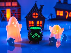 Cute Witches Cauldron Tea Light - Perfect for Halloween Parties/Decorations Plastic Spooky Switch Ornaments