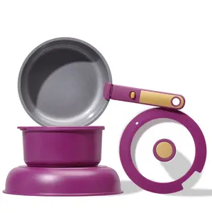 Carote Nonstick Detachable Pots and Pans Set, 6 Pieces Non Toxic Cookware Set with Induction, Oven/Dishwasher Safe, Easy for Storage, Magenta Purple, cookware set, nonstick cookware, induction cookware, detachable handle, pots and pans, kitchen essentials