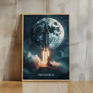 Artemis II Moon Launch Poster | Cinematic Space Rocket Wall Art