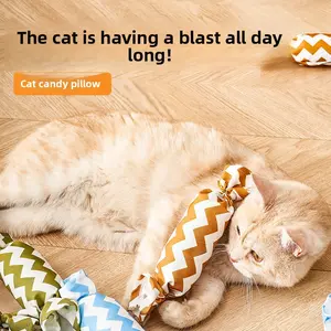Cat Catnip Candy Pillow Soft Linen Durable Wear Resistant Striped Design for Cats Enjoying All Day Fun