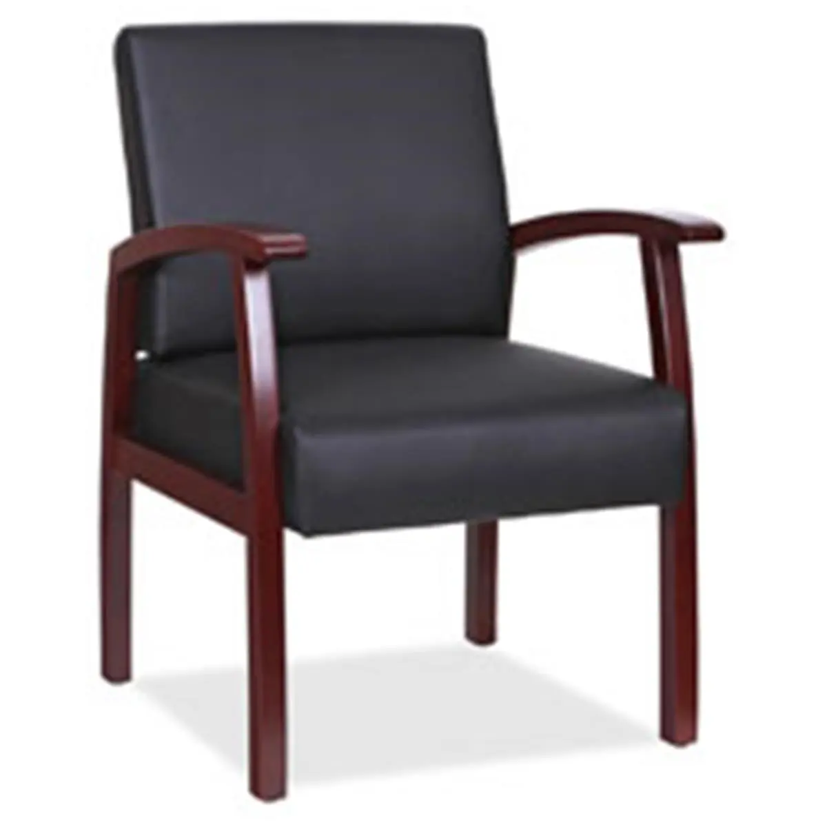 212 MAIN Accent Arm Chair - Black Leather Guest Chair with Mahogany Wood Frame and Built-In Lumbar Support, Lumbar Support Chair