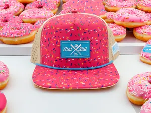 FlatBill Baseball FB Donut Snapback Cap - Comfortable Corduroy Material Unisex Fit with Playful Floral Pattern for Casual Occasions Pink