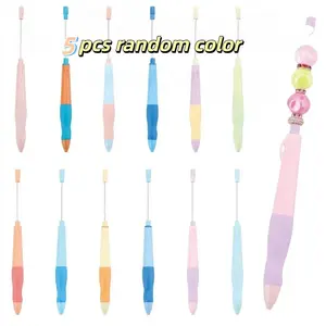 5pcs DIY Beaded Posture Correction Automatic Pencils, Writing Practice No Core Break Pen, Student Dedicated Grip Pencil