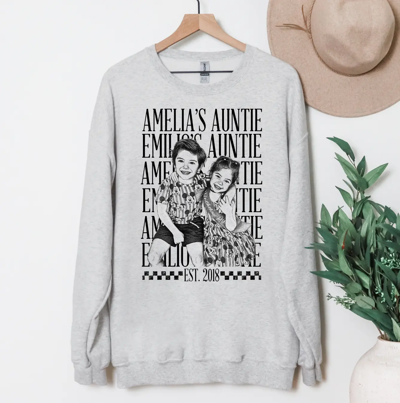 Custom Photo and Text Auntie/Uncle Sweatshirt or T-Shirt, DTG Printed