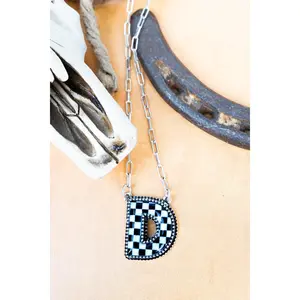 Black & White Checkered 'D' Silvertone Necklace