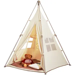 VEVOR Kids Play Tent, Teepee Tent for Kids 1 - 5 Years Old, Tent for Kids with Windows for Indoor and Outdoor, Toddler Tent with Mat and Plush Decorative Balls, for Boys and Girls, BeigeVEVOR Super Brand Day