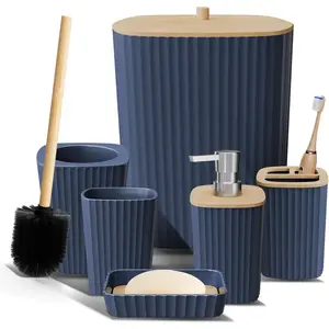 Clara Clark Bathroom Set - Navy Blue Bathroom Accessories Set, 6PC Bathroom Accessory Set, Bathroom Sets with Toilet Brush, Trash Can & Soap Dispenser