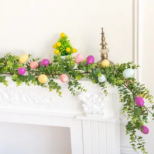 Easter Garland with Artificial Easter Egg, Artificial Spring Floral Garland with Leaves Little Daisy for Fireplace Doorway Home Holiday Party Easter Decorations