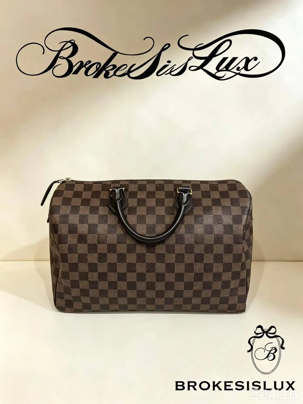 Pre-owned Louis Vuitton Damier Ebene Speedy 35 (Black Leather Trim, Gold Hardware)
