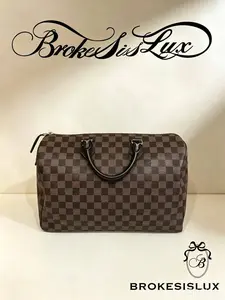 Pre-owned Louis Vuitton Damier Ebene Speedy 35 (Black Leather Trim, Gold Hardware)