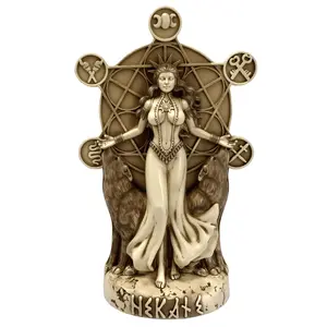 Hecate Goddess Resin Statue with Pentagram, Religious Home Decor, Room Decor for Spiritual Altar Accents