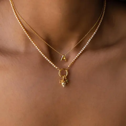 Gold Charm Necklaces by Caitlyn Minimalist -  18K Gold Plated Clasp Charm Holder Necklaces - Rolo, Lariat, Paperclip, Cable, Mirror, Box, & Tennis Chain Necklace - Build Your Own Charm Necklace - Birthday Gift for Her